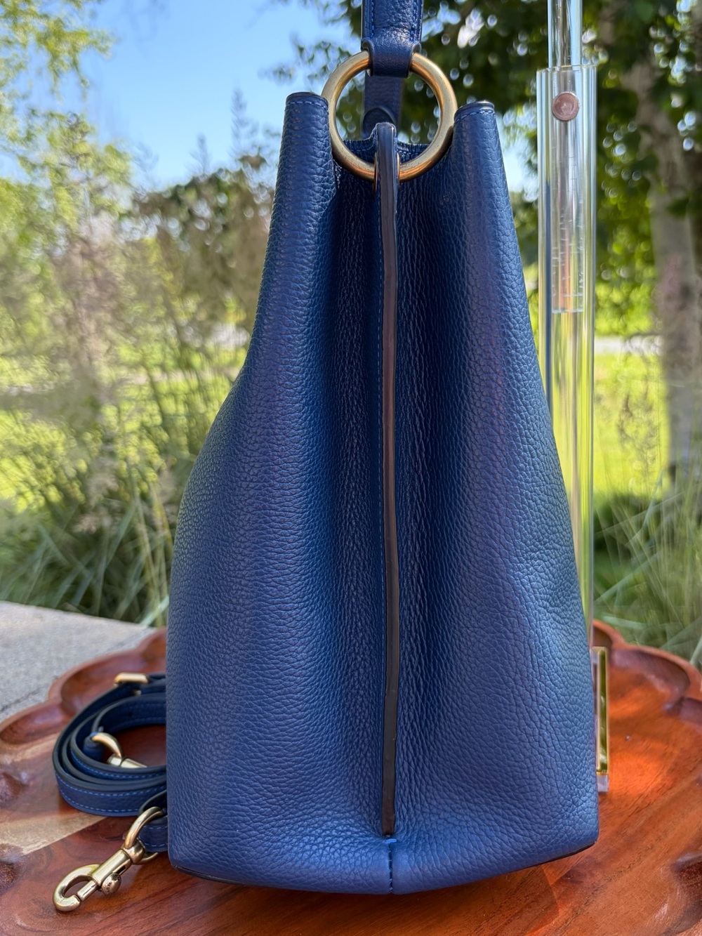 Coach Charlie Bucket Bag Tote Blue Pebble Leather Like New - Picture 11 of 17